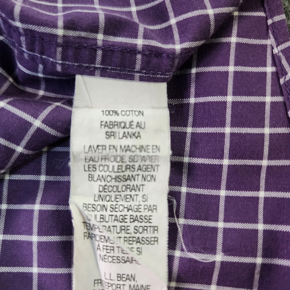 LL Bean Shirt Mens XXL Tall Purple White Check Button Down Wrinkle Resistant - Picture 7 of 11